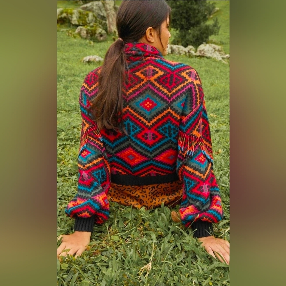 Farm Rio Rauti Beaded Fringe Tassel High Neck Sweater - Picture 3 of 8